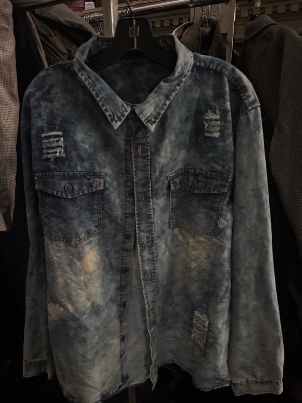 Distressed Blue Washed Denim Jacket - Casual Overshirt